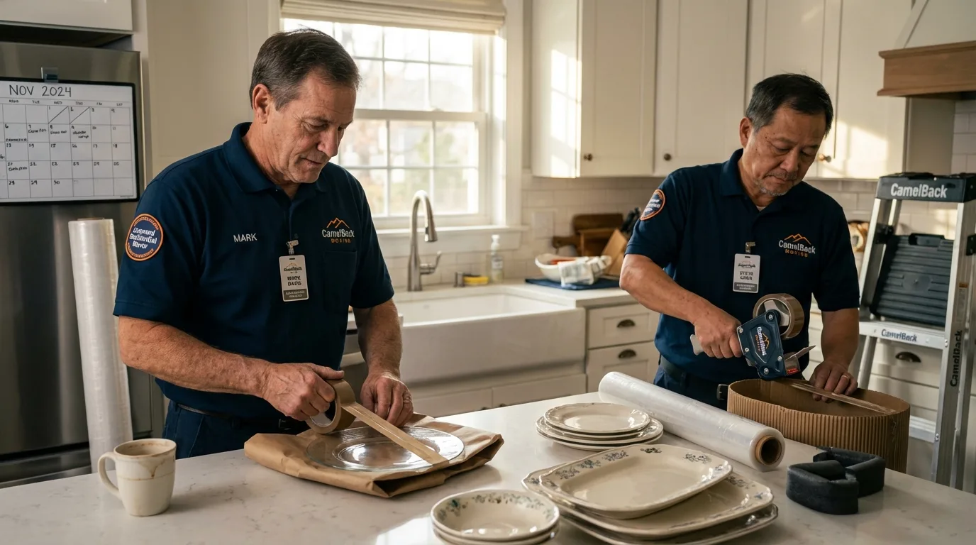 Professional crew packing kitchen dishware in Belle Plaine, KS